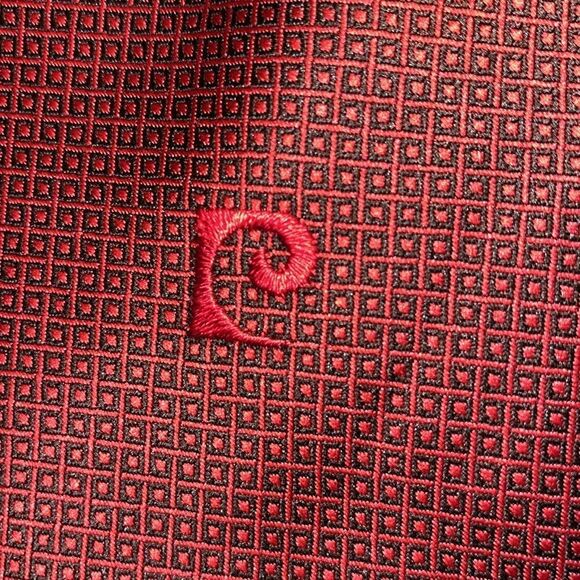 Pierre Cardin Retro Thick Red Print 100% Polyester Logo Vintage Neck Tie - Picture 2 of 4